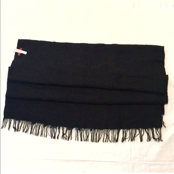 Merona Warm black textured print jacquard knit fringe trim ends long scarf - Picture 4 of 5